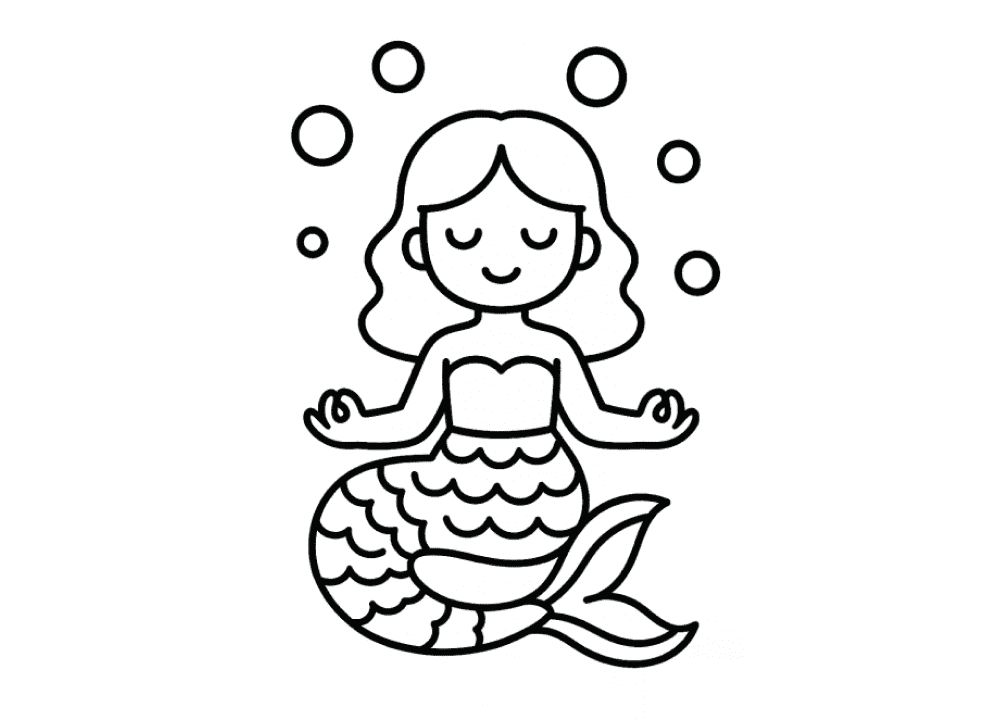 떠다니는 거품과 함께 인어 요가 자세 색칠 페이지