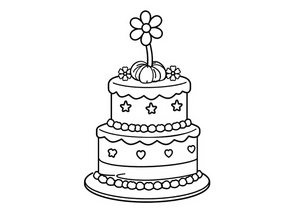 아름다운 2단 생일 케이크 색칠 페이지