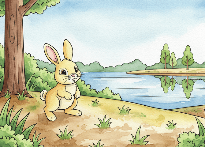 うさぎの赤ちゃんは黄色に、風景は自然な色で着色